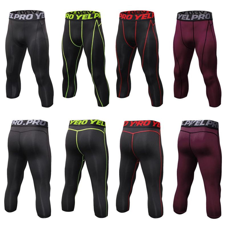 Men's 3/4 Compression Pants Leggings Tights, Cool Dry Sport Workout HeatGear Capri Base Layer