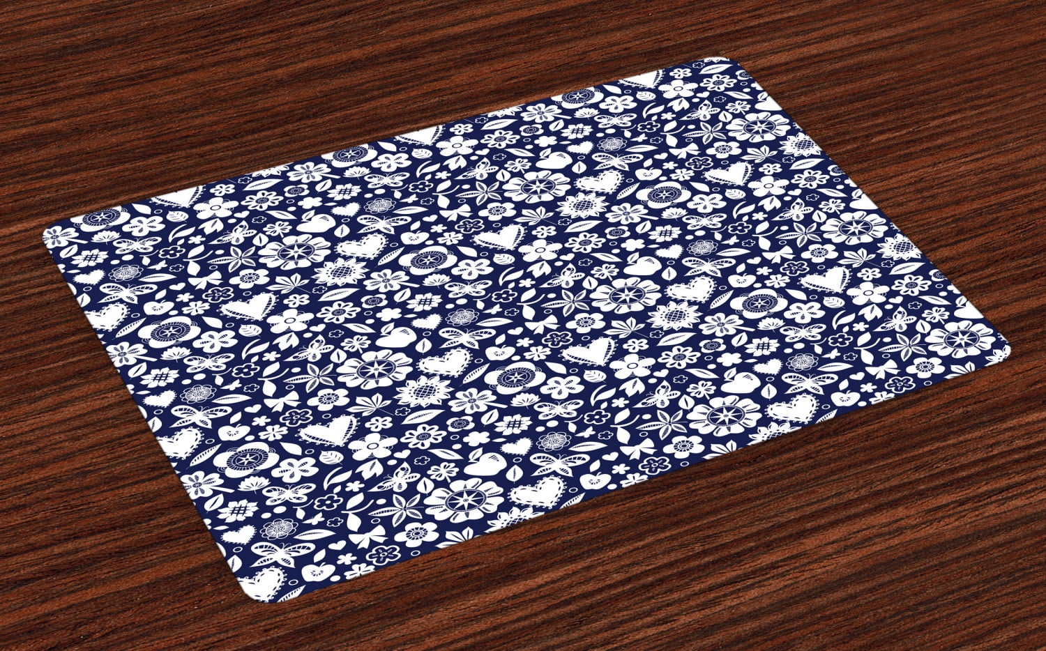 Navy Blue Placemats Set of 4 Multi Designed Pattern with Hearts