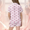 thumbnail image 7 of LRen Girl Satin Outfits Size 10-12 Bow Print Button T-Shirt and Elastic Shorts Satin Silk Set Breathable 2 Piece Cute Summer Clothes Valentines Day Gifts for Her, 7 of 7