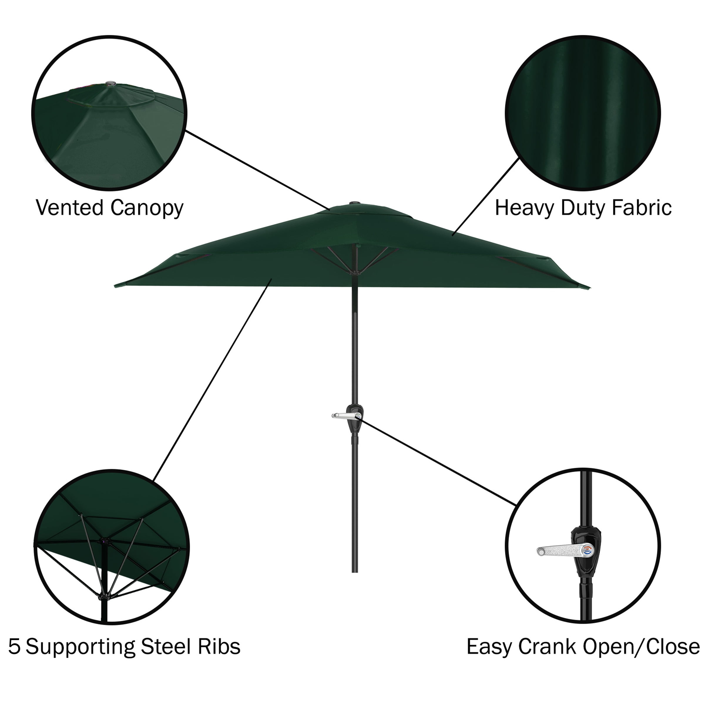 Pure Garden 9ft Half Umbrella for Balcony, Porch, or Deck, Hunter Green