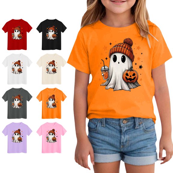 Pandaie Toddler Halloween Shirt Baby Boy Girl Cute Ghost Tshirt Pumpkin Short Sleeve Tee Top Kids Spooky Cotton Fall Clothes 2-3 Years