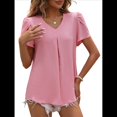 thumbnail image 2 of Blusas Elegantes de para Mujer, de Verano, con Pétalos Abullonados, Mangas , Cuello en V, Blusas Informales de Trabajo Rosa XL, 2 of 8