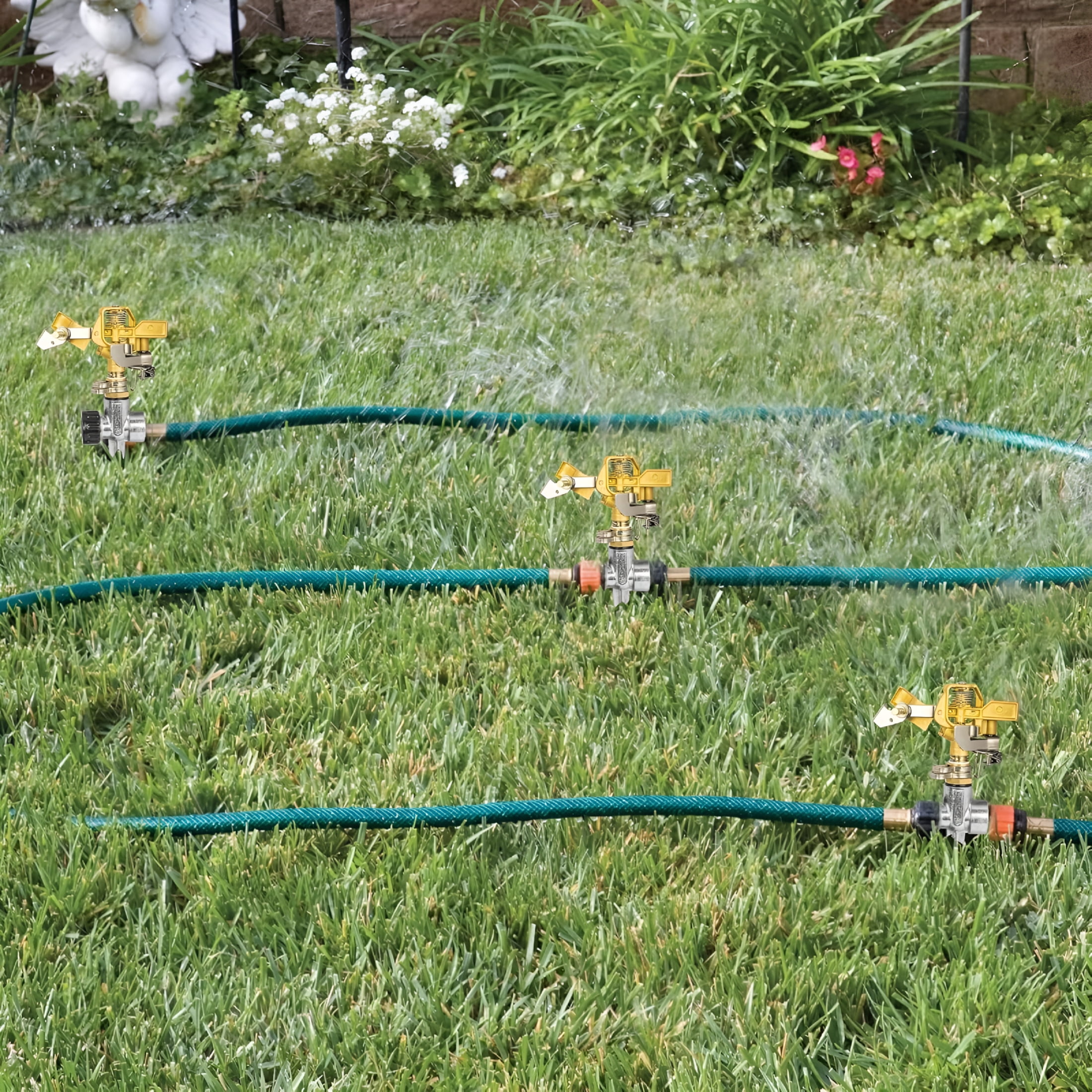 CURYMAY 2 Pack Impact Lawn Sprinklers for Yard, Heavy Duty Water Sprinkler Head with Aluminum Alloy Spike Base, Adjustable Pulsating Sprinkler for Large Area Lawn Patio Garden
