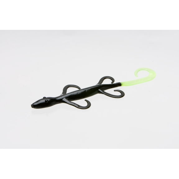Zoom Lizard Fishing Bait, Black Chartreuse Tail, 6, 9-pack, Soft Baits