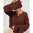 thumbnail image 3 of Women's Spring Crop Tie Front Cardigan Long Sleeve Rib Knit Sweater Top, 3 of 5