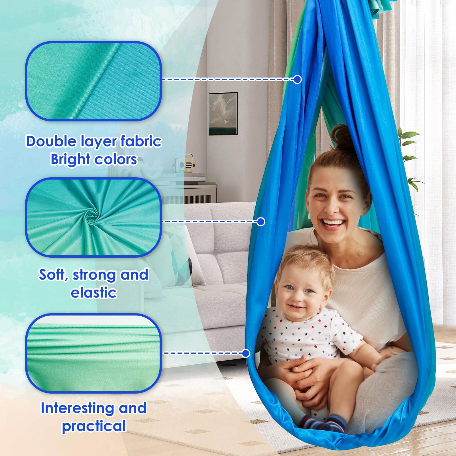 Sensory Swing Comfortable Kids Sensory Hammock Holds up to 200 lbs Indoor Cuddle Swing with 360° Swivel Hardware for Children Adults Indoor Outdoor