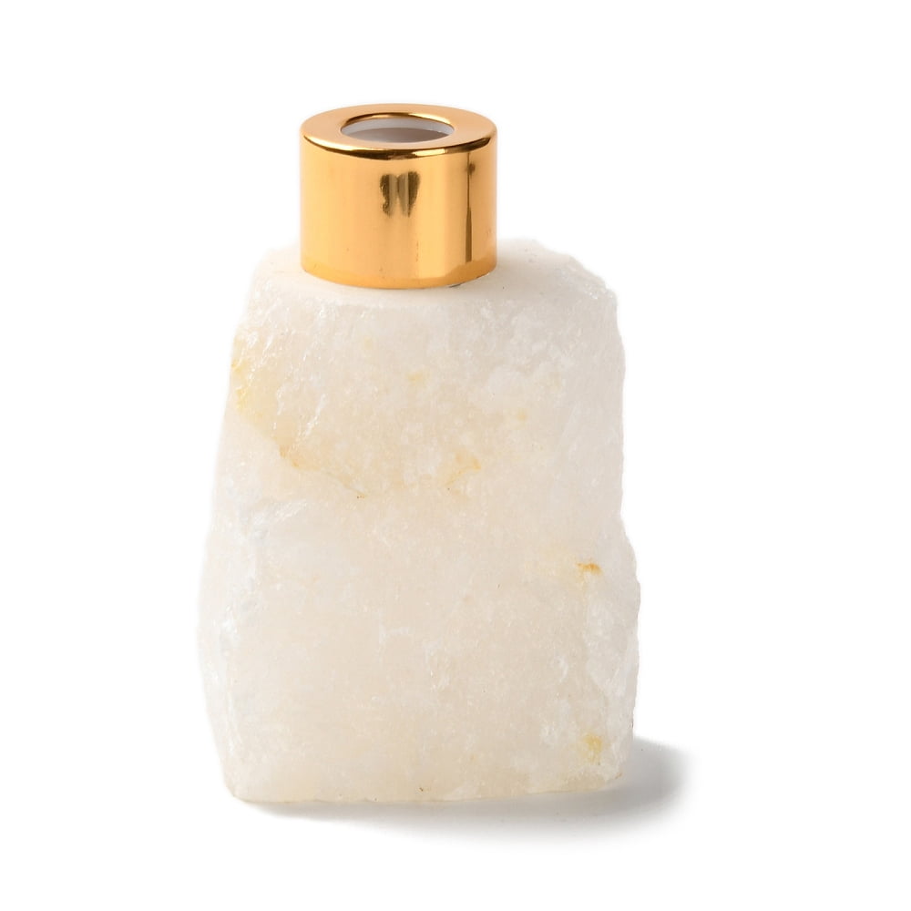 1pc Raw Quartz Perfume Bottle with Plating Plastic Findings Refillable Bottle for Cosmetics Essential Oil Emulsion 5.7~6.4x4.2~6.7x8.6~9.7cm