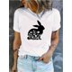 thumbnail image 1 of Easter Day Flower & Bunny Print T-shirt, Casual Crew Neck Short Sleeve Top For Spring & Summer, Women's Clothing, 1 of 6