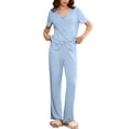 thumbnail image 2 of Blmnix Cotton Pajamas Sleepwear for Women Sleepwear Sets 2 Piece Sleepwear V-Neck Blue Full Short Sleeve Straight-Leg Women's Cotton Pajama Sets,L, 2 of 6