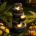 thumbnail image 2 of 25.6" Tall Outdoor Water Fountain,6-Tier Cascading Rock Waterfall with LED Lights,Freestanding Resin Indoor Outdoor Zen Garden Fountain for Patio,Backyard,Relaxing Decor,Gray, 2 of 8