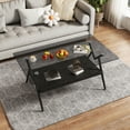 thumbnail image 5 of Holaki Rectangle Glass Coffee Table with Tempered Glass, Modern Center Table with Storage Shelf & Iron Legs for Living Room, 5 of 7