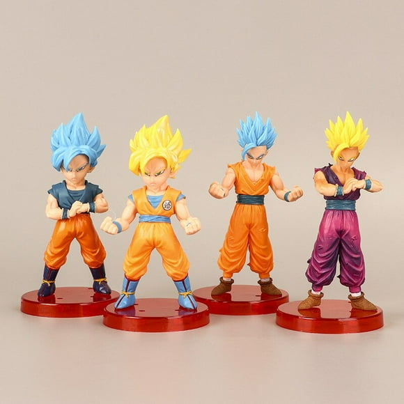 4Pcs/Set 14cm Dragon Ball Silver Goku Figure Monkey King Large Model Big Super Saiyan Sun Wukong PVC Toy Decoration