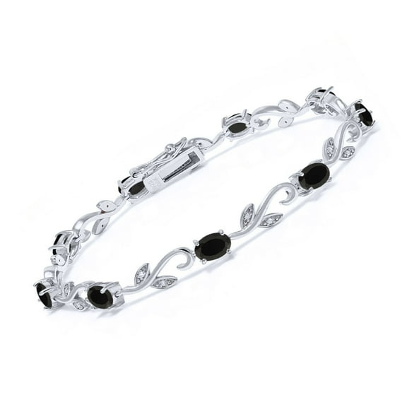 Gem Stone King 3.73 Cttw Black Onyx and Diamond Greek Vine Tennis Bracelet for Women | 925 Sterling Silver | Gemstone Birthstone | 7 inch | Fine Jewelry Gifts for Women Mom Wife Her