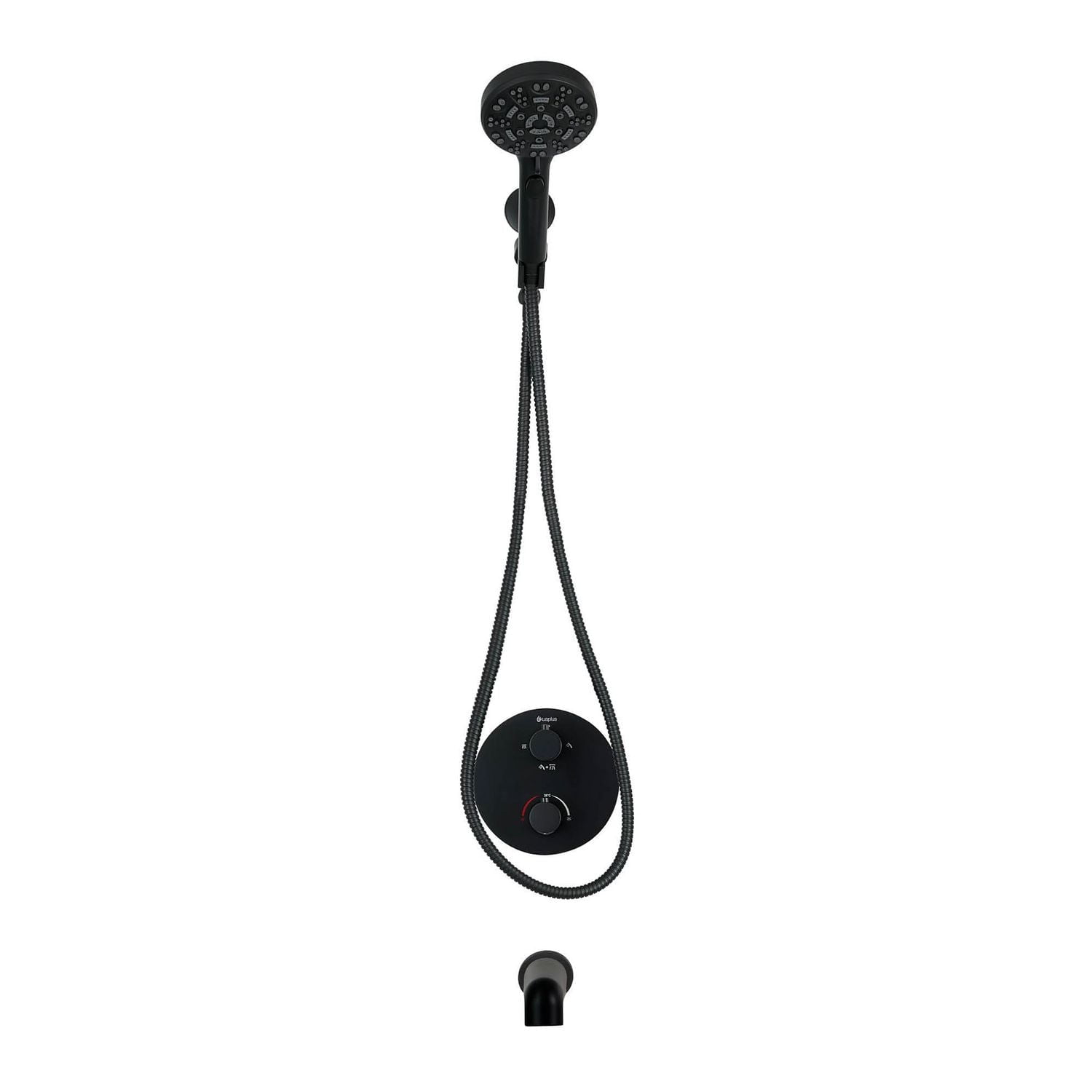Round thermostatic valve 4-way diverter with 8 settings hand shower, Slip-on 1/2-in. spout or simultaneously and with stop