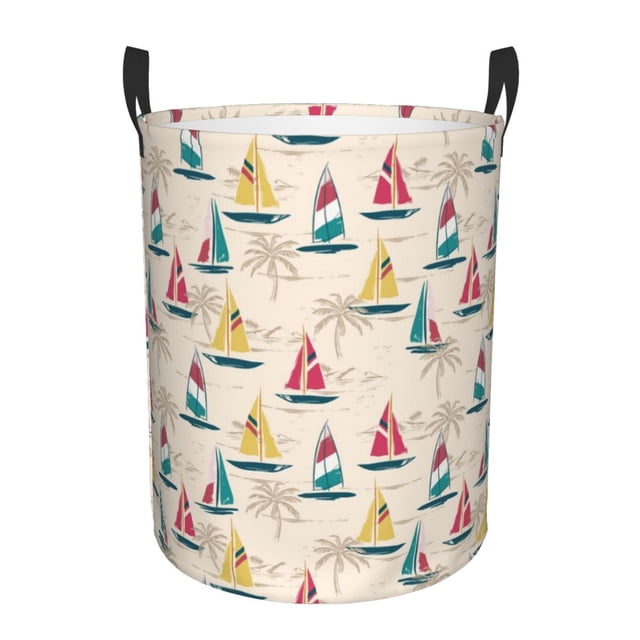Balery Reto Marine Nautical Cesta de ropa redonda con asas, impermeable, independiente, para ropa, juguetes, dormitorio y familia-Small