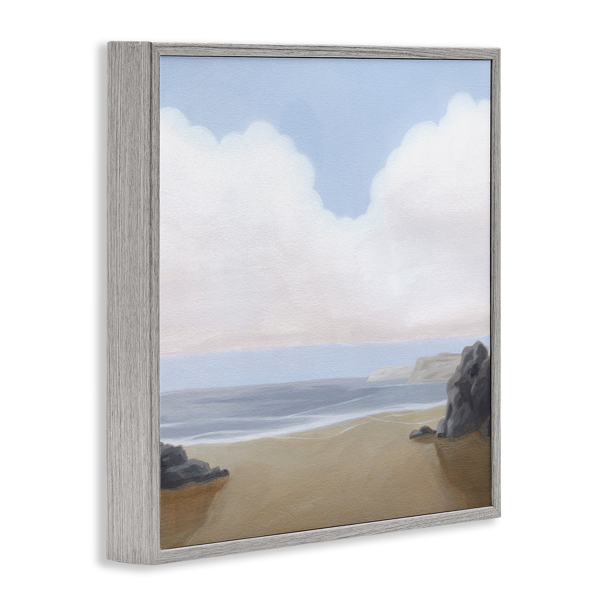 Stupell Industries Soft Clouds Over Beach Landscape Painting Gray Framed Art Print Wall Art, 12 x 12