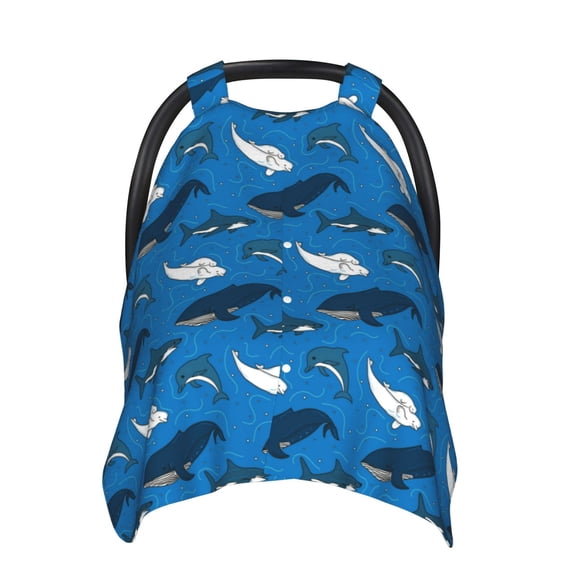 Car Seat Cover Baby - Cute Whale Dolphin Shark Breathable Infant Car Seat Cover for Baby Carseat, Lightweight Comfort Baby Essentials Must Haves Newborn Stuff for Girl Boy