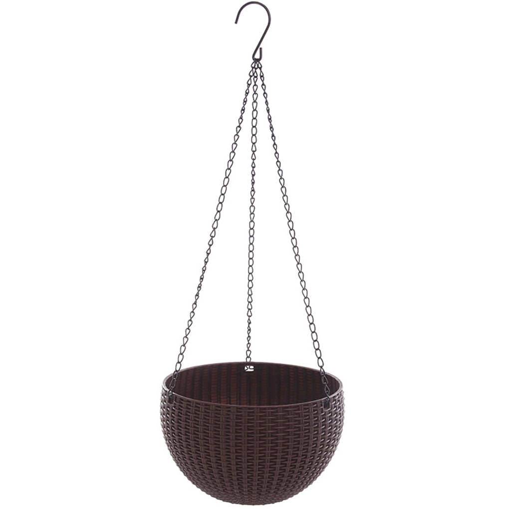 Chocolate Hanging Basket Planter 6.75x12.5 Inch Self Watering Plastic Pot Hanger 
