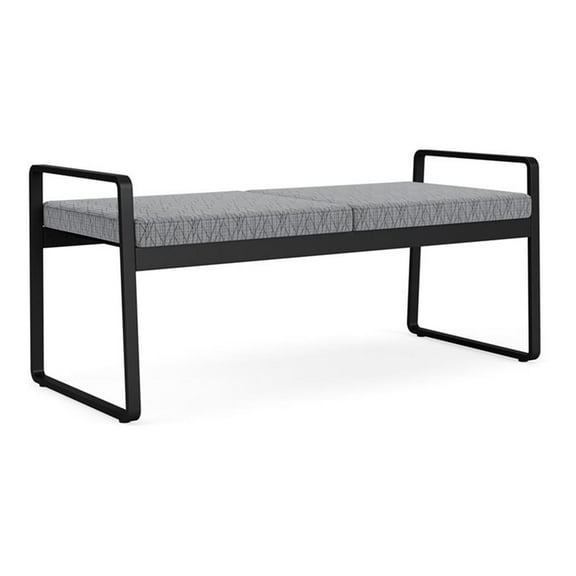 Lesro Gansett Steel and Fabric Waiting Room Guest 2-Seat Bench in Black/Adler Gray Flannel