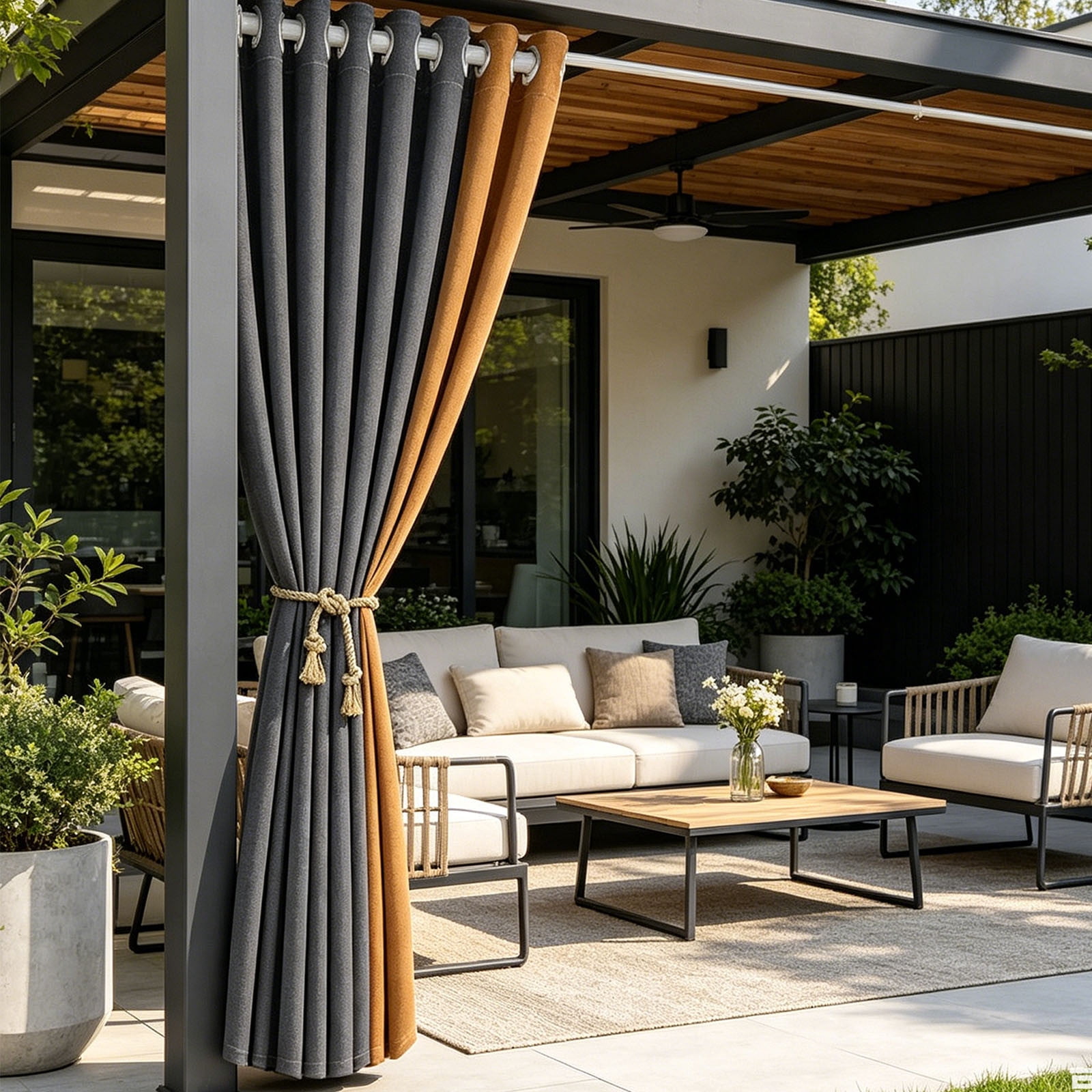 Outdoor Curtains - Fade Proof & Water Repellent Patio Drapes, Nylon Fabric for Pergola Gazebo & Porch, Sunroom & Cabana Window Coverings, JASKFLY