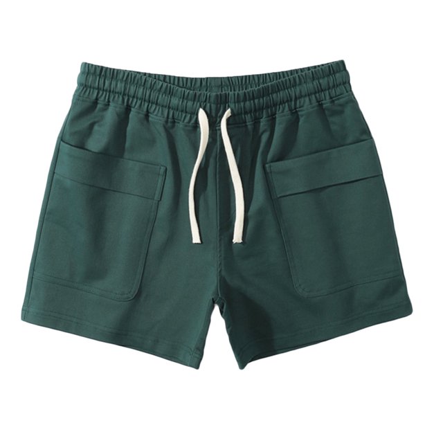 Men Solid Cotton Three-Point Pants Sports Elastic Mid-Waist Drawstring Workout Comfy Lace-Up Shorts(Green,M)