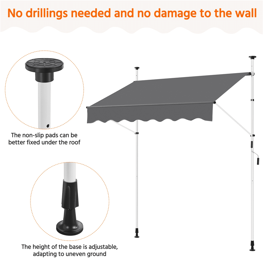 Renwick Manual 78.7″ L Retractable Awning with Adjustable Angle & Height, Dark Gray