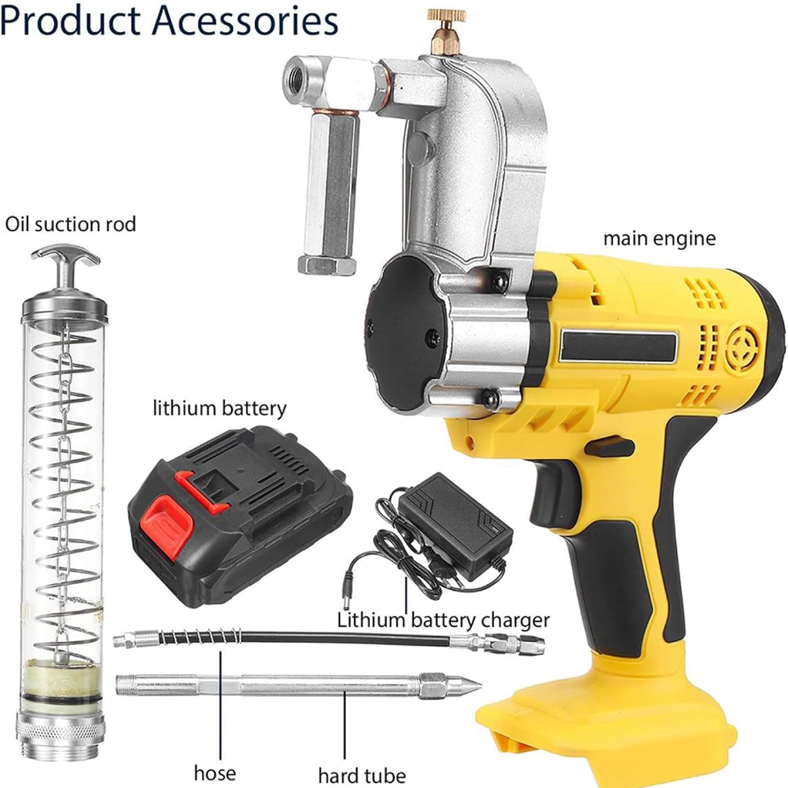Cordless Grease Gun Compatible, Brushless 6000-7000 PSI Electric High Pressure Grease Gun, With 30cm High Pressure Hose, Comfortable Handle And Built-in LED Light, For Including Factories