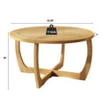 thumbnail image 4 of Round Wood Coffee Table with Handmade Rattan Top, Solid Circle Wooden Center Table with Curved Legs, Farmhouse Cocktail Table for Living Room, Light Brown 32.28" x 18", 4 of 9
