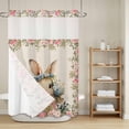 thumbnail image 6 of No Hook Shower Curtain with Snap in Liner, Easter Watercolor Bunny Blossom Flower Waterproof Fabric Bathroom Curtain Mesh Top Window, Pink Blue Floral on Linen Shower Curtains 72x84in, 6 of 9
