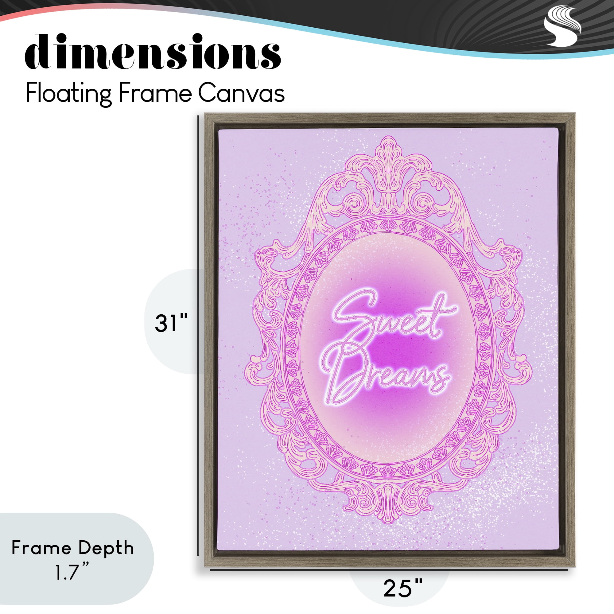 Stupell Industries Sweet Dreams Ornate Mirror Brown Framed Floater Canvas Wall Art, design by Ziwei Li