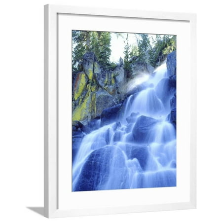 - Waterfall Cascades Past Lichen-Covered Rocks, Sierra Nevada Mountains, California, USA Framed Print Wall Art By Christopher Talbot Frank