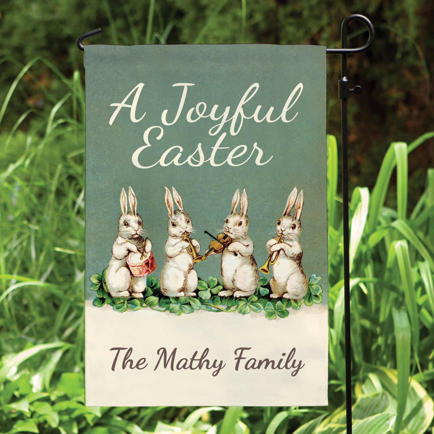 A Joyful Easter Personalized Garden Flag with Custom Name Printing, Outdoor/Indoor, 12" x 17.5"