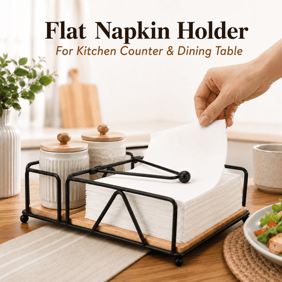 MORAVE Standing Wooden Metal Paper Napkin Holder, Tabletop Napkin Storage Organizer for Kitchen Dining Table Party Decor
