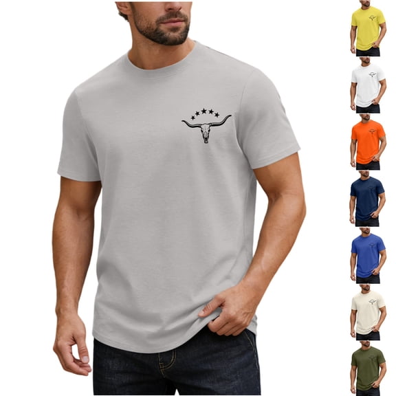 Afuyipoi Men's 100% Cotton Fashion Graphic T-Shirt, Summer Loose Fit Round Neck Top, Short Sleeve Casual Breathable Tee (Runs Small, Order Size Up) Gray Size L
