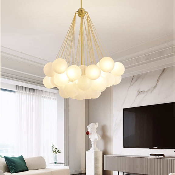 Gold 37-Ball Bubble Cloud Chandelier, 40/80cm Modern Globe Pendant Light, Adjustable Chain Hanging Lighting for Living Room, Dining Room, Bedroom