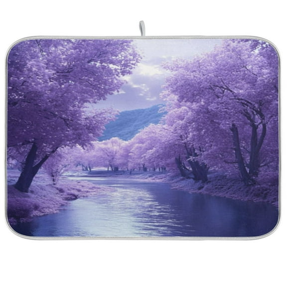 Kitchen Drying Mat 16x18In Drying Dish Mat Dish Drying Mats Kitchen Countertop Multi-Function Drain Drying Mat Kitchen Table Purple River Picture