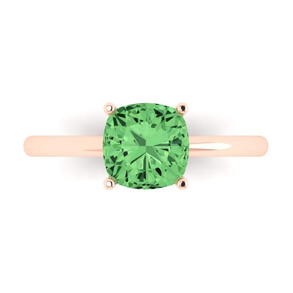 Clara Pucci 14K Rose Gold 2ct Green Solitaire Ring for Women