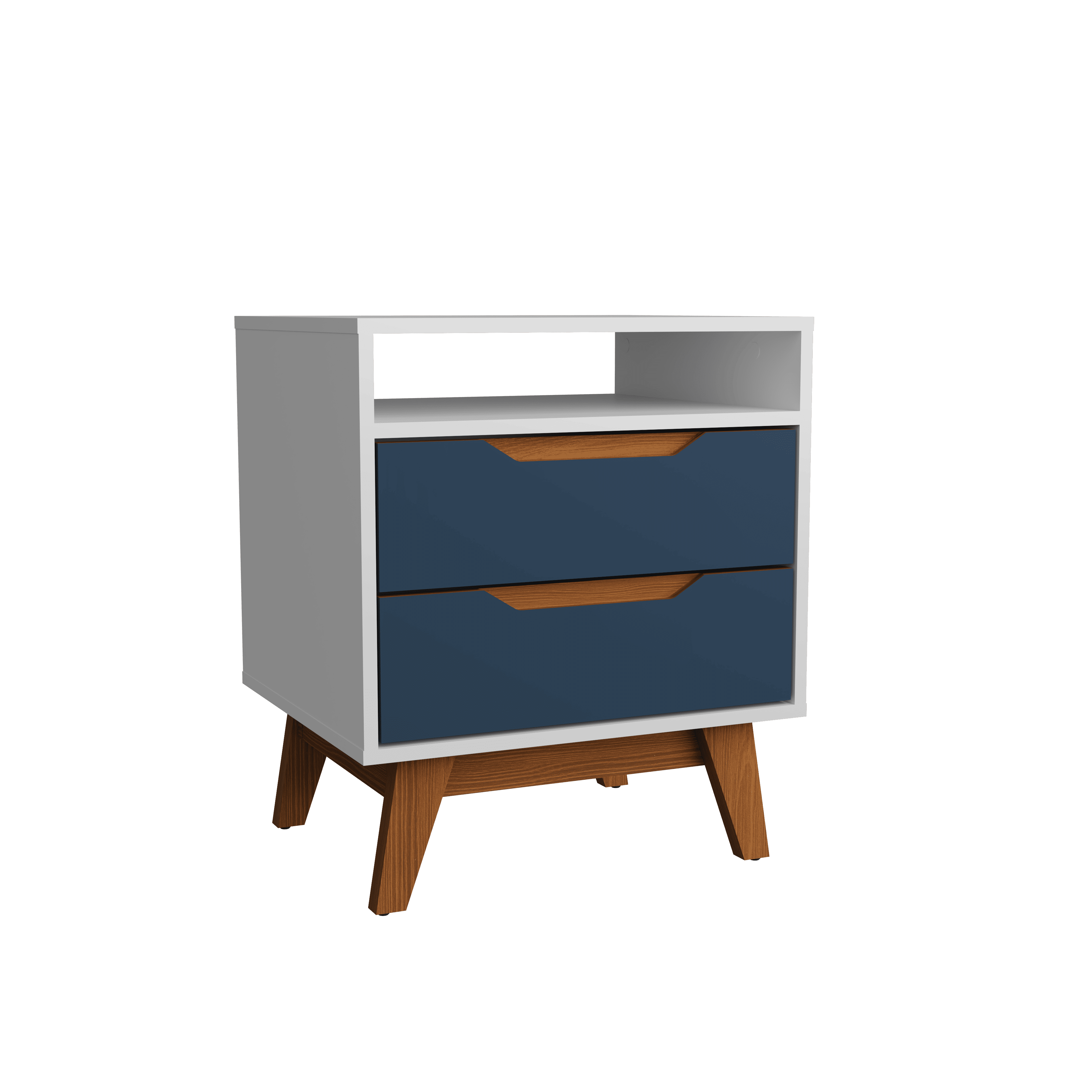 Kappesberg Paris 2-Drawer Nightstand with Open Shelf and Built-in Handles - White/Blue - for Adults and Teens