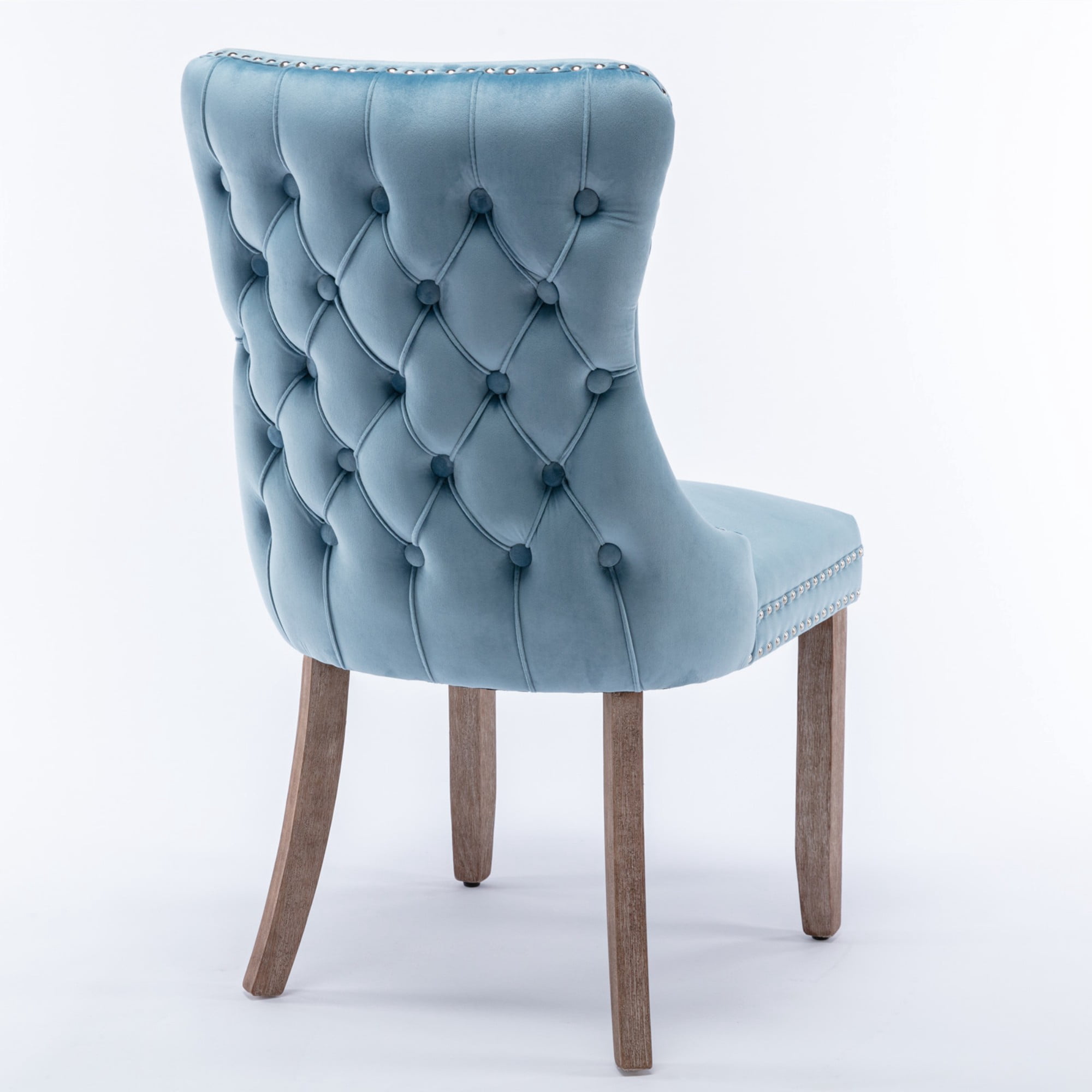 BSHTI 37" Velvet Upholstered Wingback Dining Chairs Set of 2 with Wood Frame, Foam Seat, Rivet Trim, Adjustable Feet for Dining Room (Light Blue)