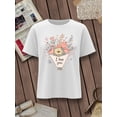 thumbnail image 2 of Camiseta informal de verano para mujer, moda de San Valentín, flores, te amo, estampado de dibujos animados, manga corta, cuello redondo, corte ajustado, ropa de calle, 2 of 7
