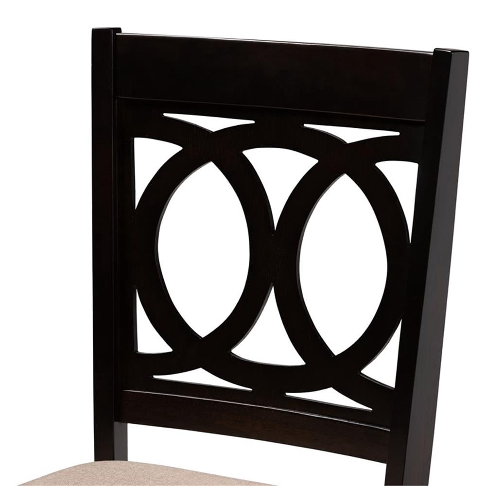Set of 4 Baxton Studio Lenoir Modern and Contemporary Sand Fabric Upholstered Espresso Brown Finished Wood Dining Chairs