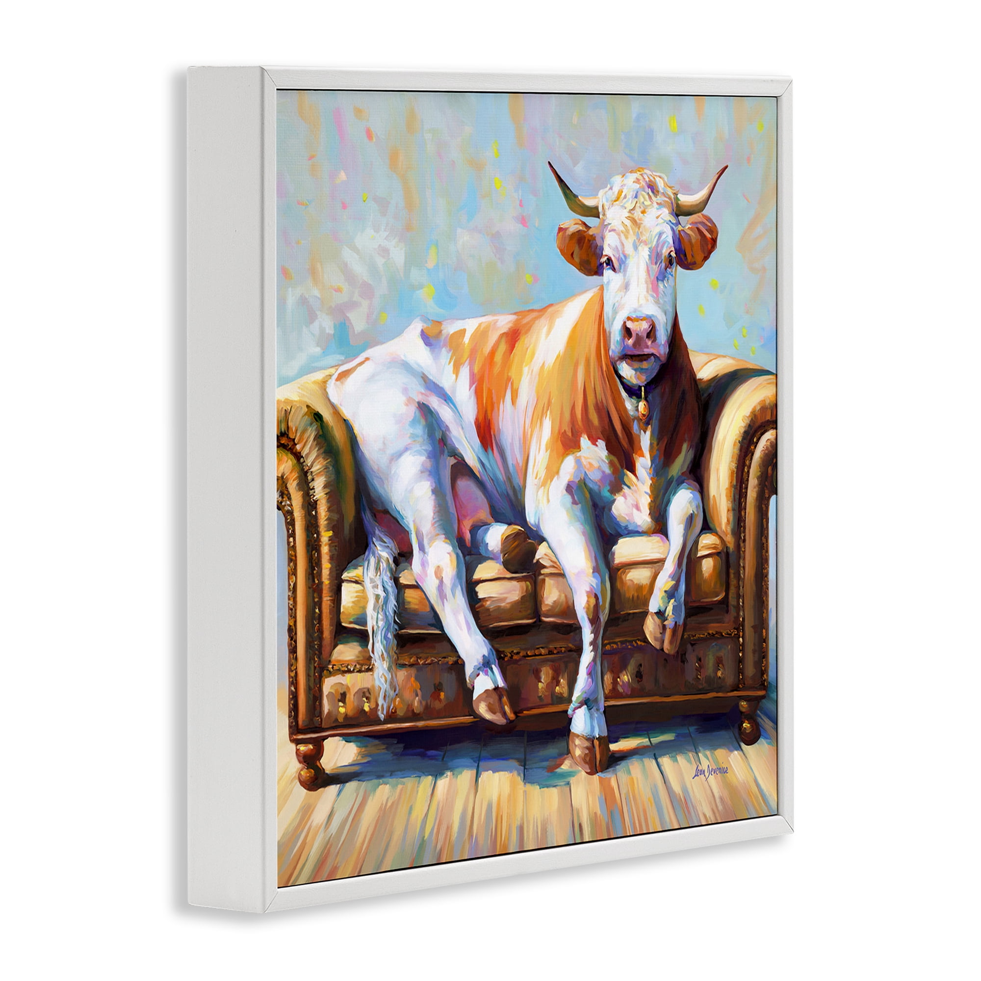 Stupell Industries Cow's Day Off Animals & Insects Painting White Framed Art Print Wall Art, 12 x 12