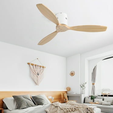 MIDODO 52'' Wood Ceiling Fan No Light, Indoor Outdoor Ceiling Fan with Remote, Noiseless Reversible DC Motor 3 Blade Ceiling Fan Without Light for Farmhouse Patio Living Room Bedroom