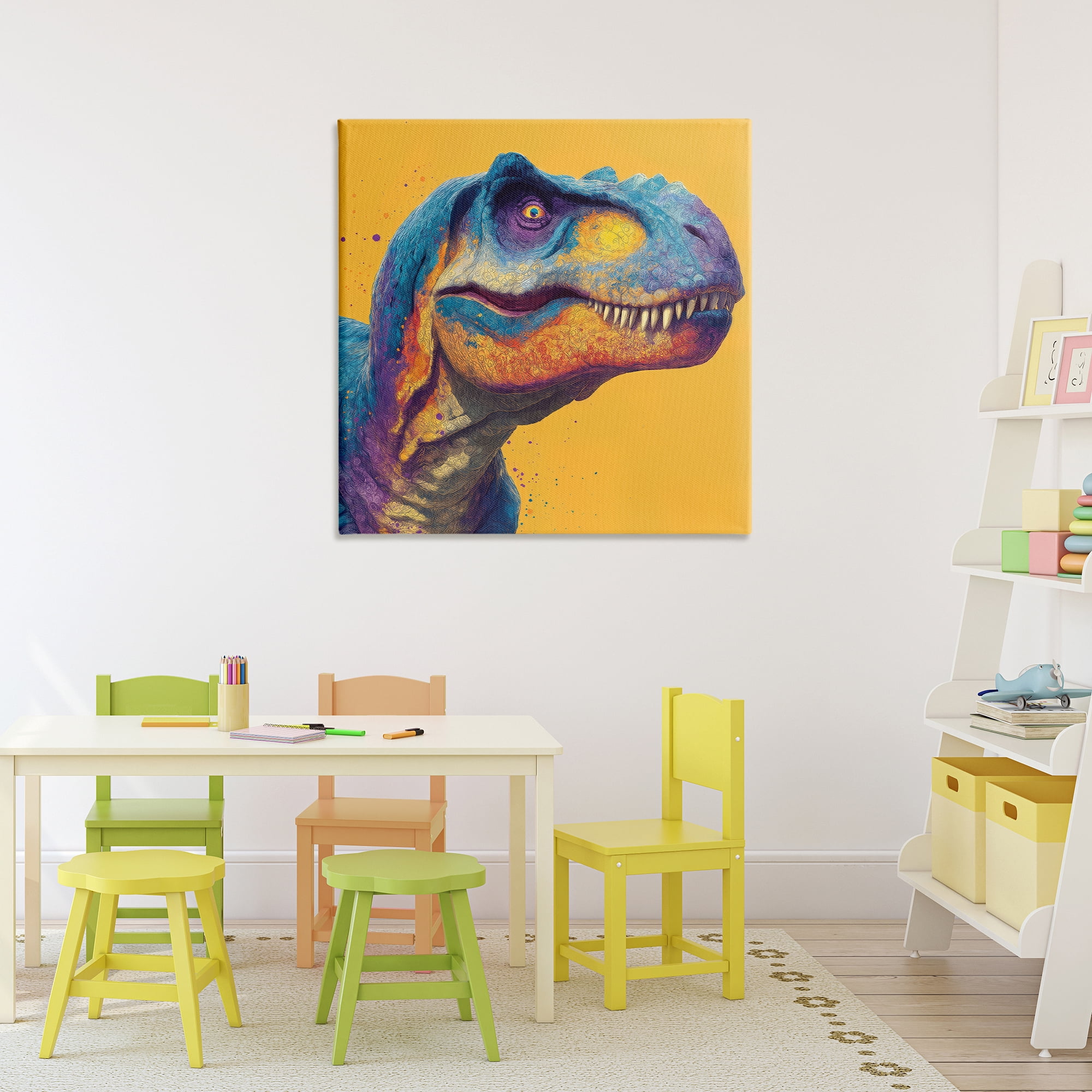 Stupell Industries Vibrant T-Rex Portrait Canvas Wall Art, design by Wumples