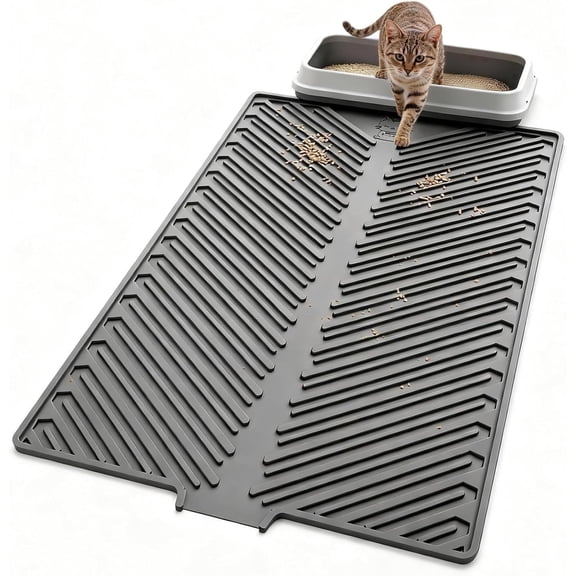 Beteliva Cat Litter Box Mat, Large 34" X 22" Litter Trapping Mat for Cats, Non-Slip Waterproof Silicone Pad for Floor, Gray