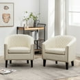thumbnail image 5 of 29" W Faux Leather Barrel Chairs Set of 2, Modern PU Upholstered Tufted Club Chairs with Nailhead Trim, Small Armchairs Accent Chairs for Living Room Bedroom Apartment Lounge Nursery, Cream, 5 of 9