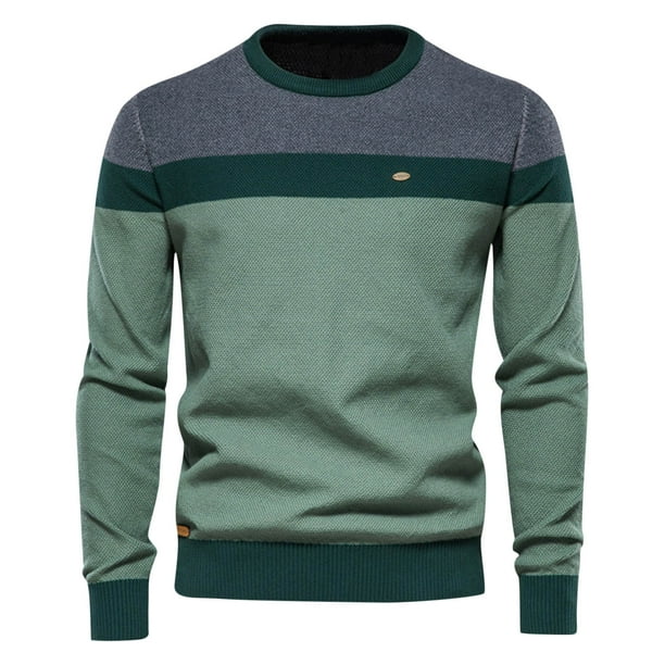 Suéter con cuello redondo para hombre, suéteres informales suaves para hombre, suéteres clásicos con borde acanalado Fridja hjk1161