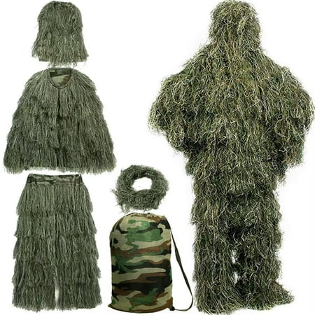 NAIZEA 5 in 1 Ghillie Suit 3D Camouflage Apparel w/Jacket Pants Hood Carry Bag for Adults/Youth S/M/L/XL/XXL
