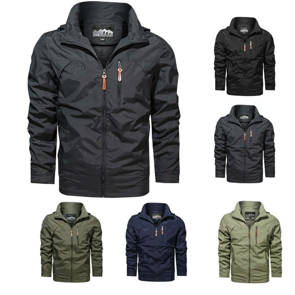 FRSASU Men's Winter Jacket Lapel Jackets with Zipper Pocket Fleece Lined Thick Warm Work Coats with Detachable Hooded Khaki