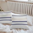 thumbnail image 6 of Throw Pillow Covers 18x18 Inch Set of 2, Beige Stripe Waterproof Outdoor Pillow Covers, Modern Abstract Art Navy Blue Striped Rustic Decorative Cushion Pillowcases for Couch, Sofa, Bed, Garden, Patio, 6 of 9